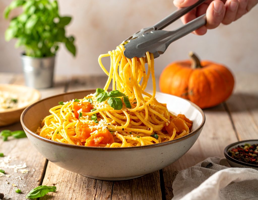 Kurbisspaghetti – fertig angerichtet