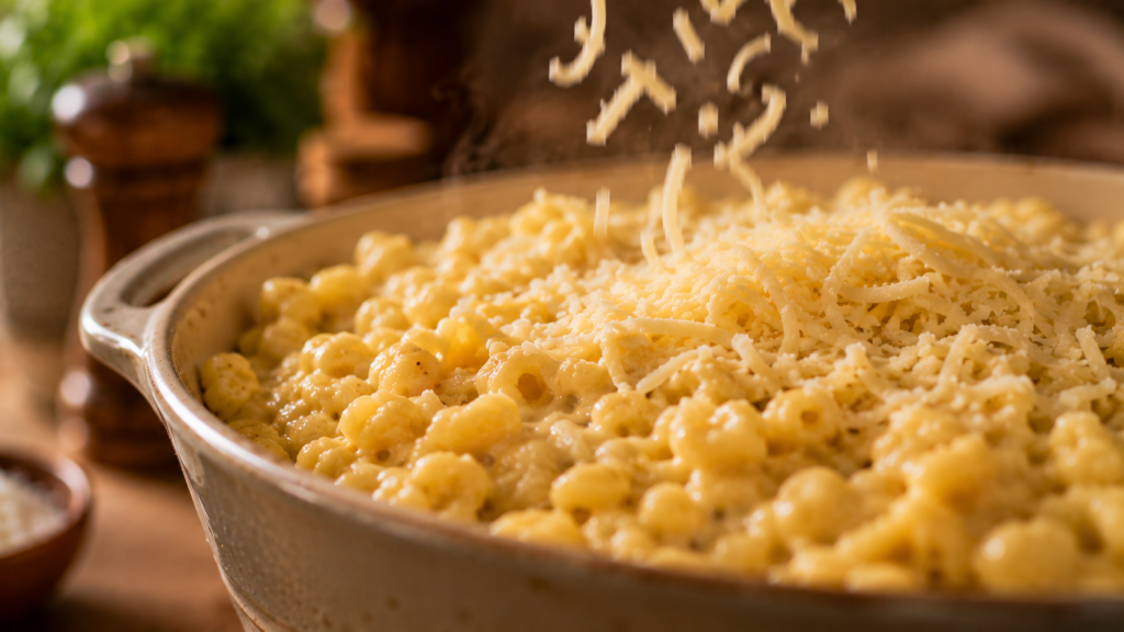 Käsespätzle werden im Topf mit geriebenem Käse vermischt