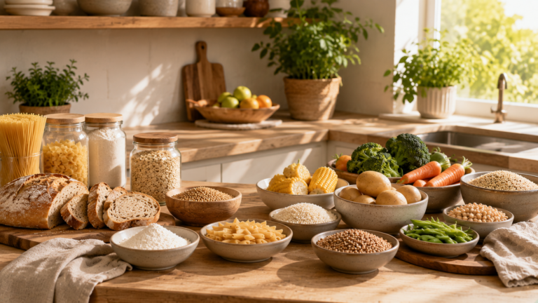 Glutenhaltige Lebensmittel mit Weizen, Brot, Nudeln und Getreide